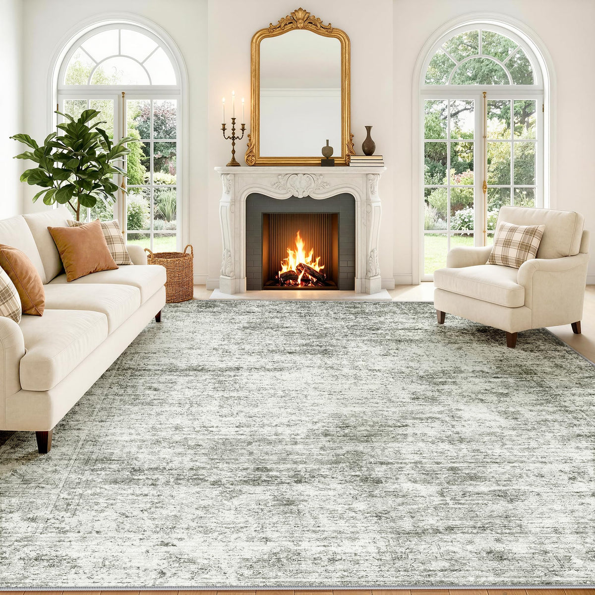 LIVELYGLOW 5x7 Washable Abstract Area Rug, Small Indoor Bedroom Dorm Rug