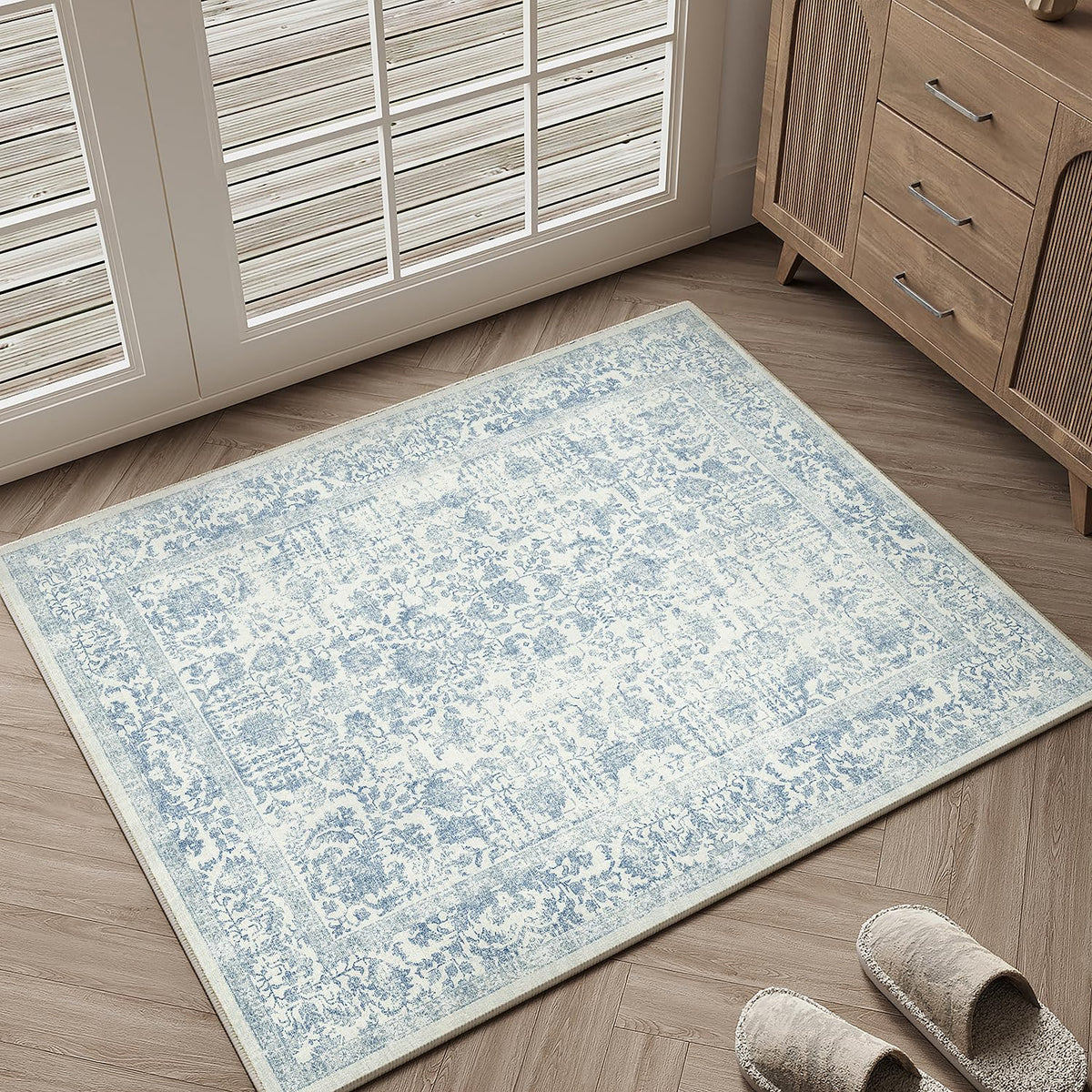 PureCozy Beige Area Rug 5x7 Vintage Farmhouse Floral