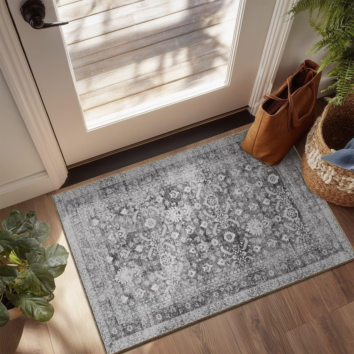 Washable 10x14 Area Rugs for Living Room, Ivory/Sage Gold