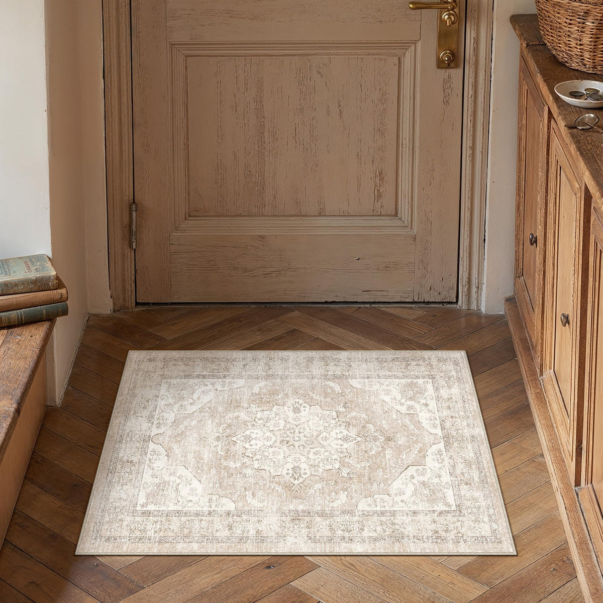 PureCozy 5x7 Beige Area Rug for Living Room Vintage Distressed