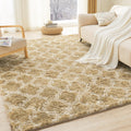 Litanika 4x6 Shag Area Rug for Bedroom, Tie-Dyed Beige Plush Rug