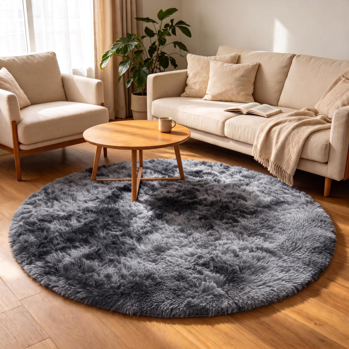 Area Rugs for Bedroom Living Room, 4x6 Fluffy Grey and Black Geometric Rug