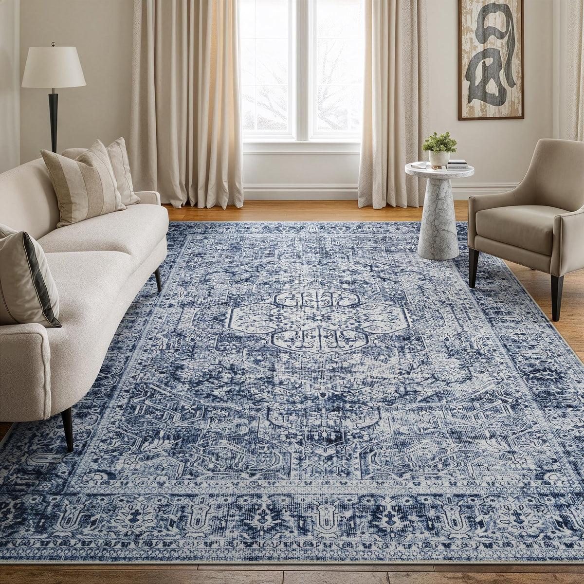 Bloom Rugs Washable Non-Slip 8' x 10' Rug - Gray/Charcoal/Blue Modern Abstract Area Rug for Living Room, Bedroom, Dining Room, and Kitchen - Exact Size: 8' x 10'