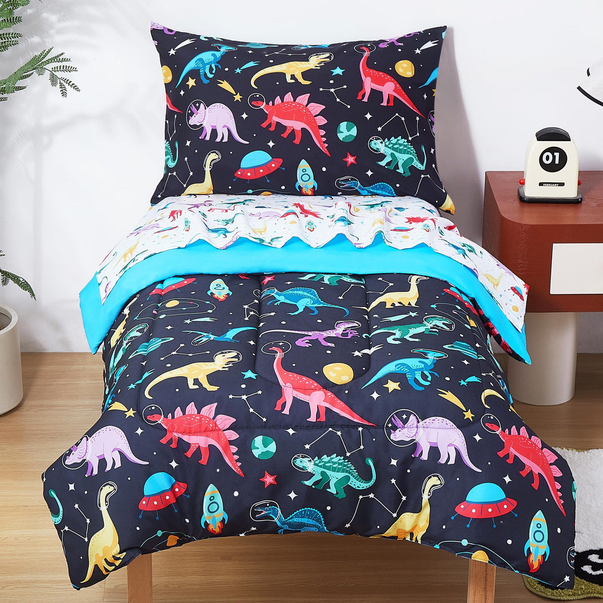 lasoftan Butterfly Toddler Bedding Set for Girls, 4 Piece Bed-in-a-Bag Toddler Comforter Sets, Super Soft Comforter Sheet Set and Comfortable Microfiber Toddler Bed Set