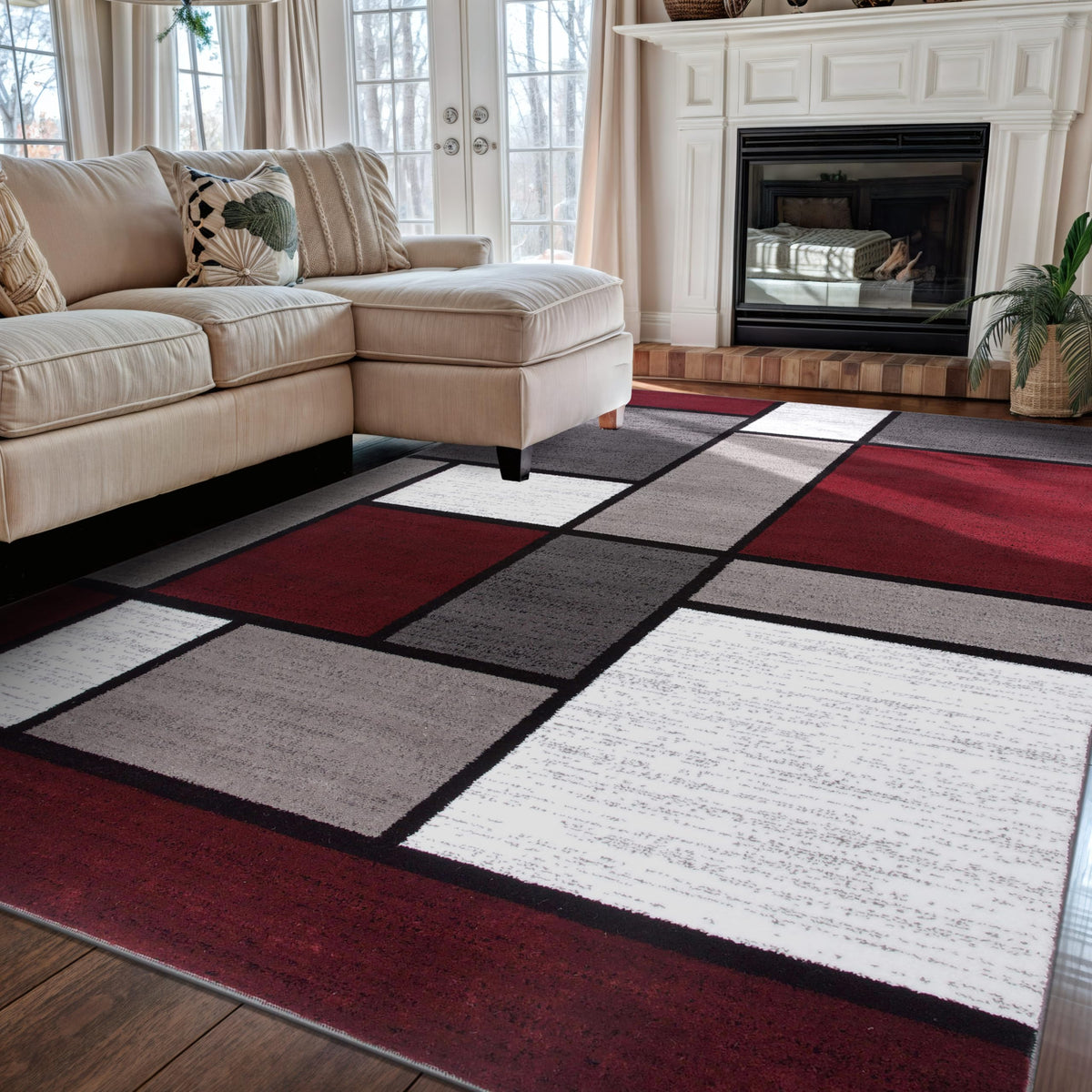 Rugshop Modern Boxes Contemporary Non-Shedding Area Rug Gray 5'3" x 7'3"