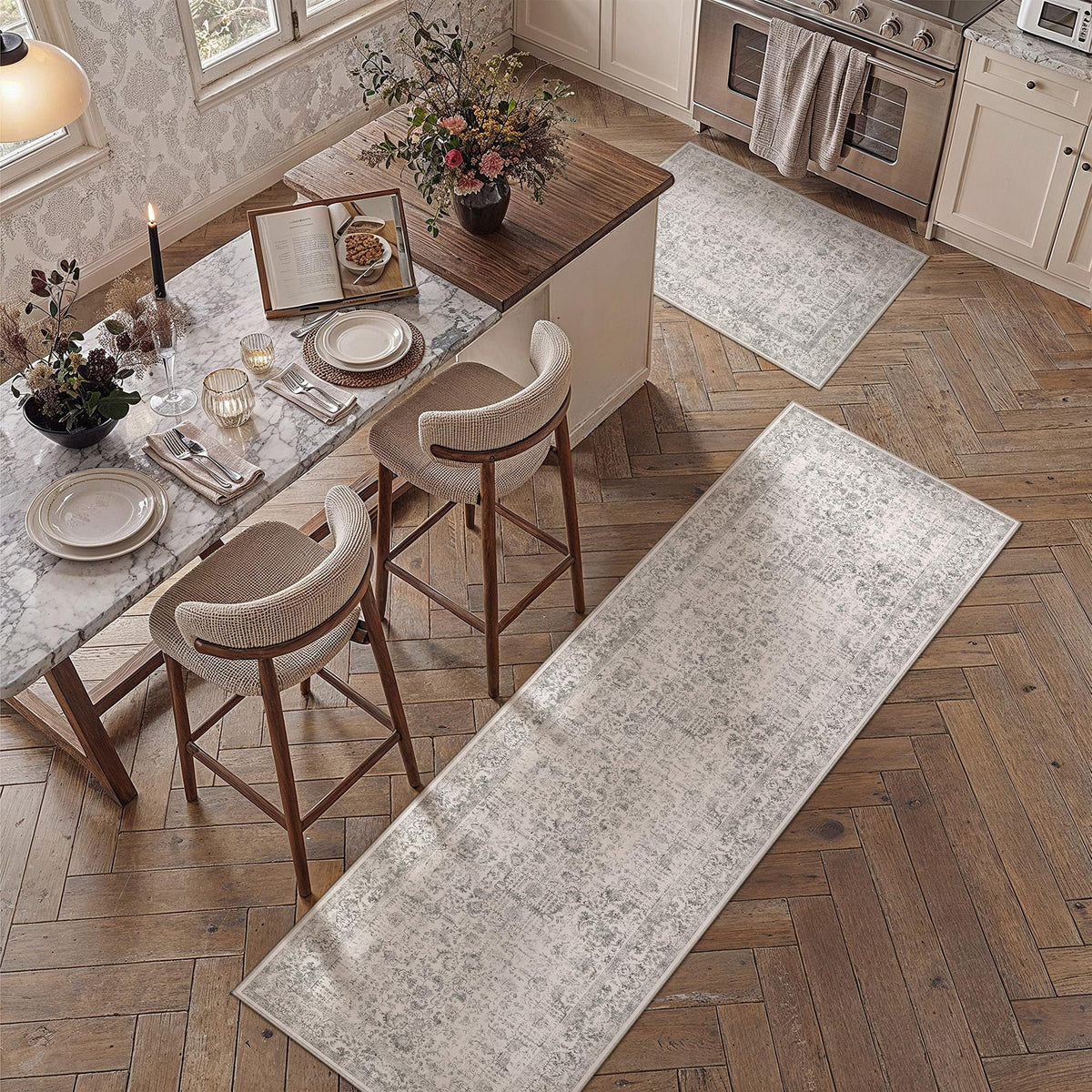 PureCozy Beige Area Rug 5x7 Vintage Farmhouse Floral