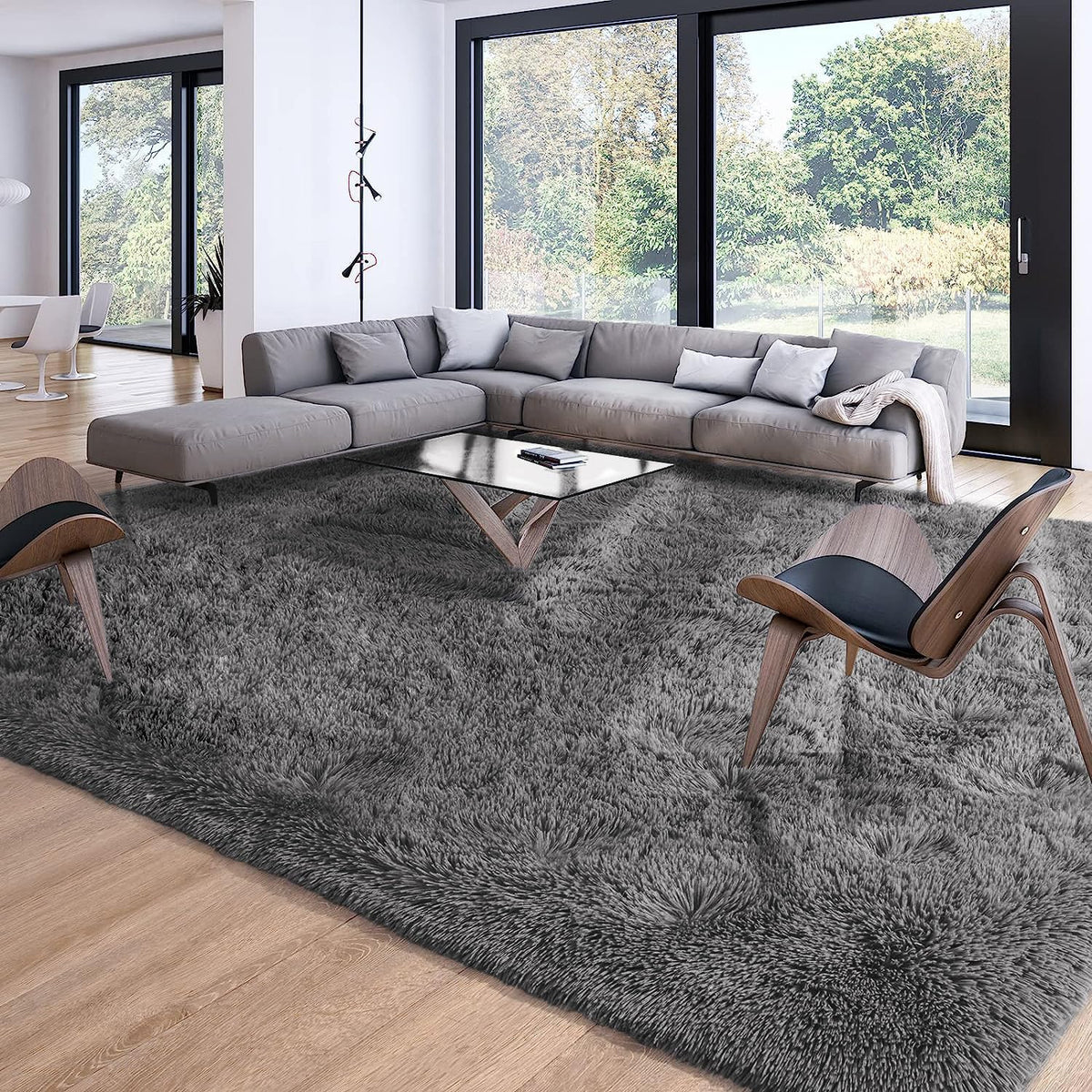Merelax Soft Area Rug for Livingroom Bedroom, Machine Washable 4x6 Black Rugs Fluffy Shaggy Bedside Rug, Non Slip Indoor Carpet for Nursery Kids Room Home Decor Aesthetic