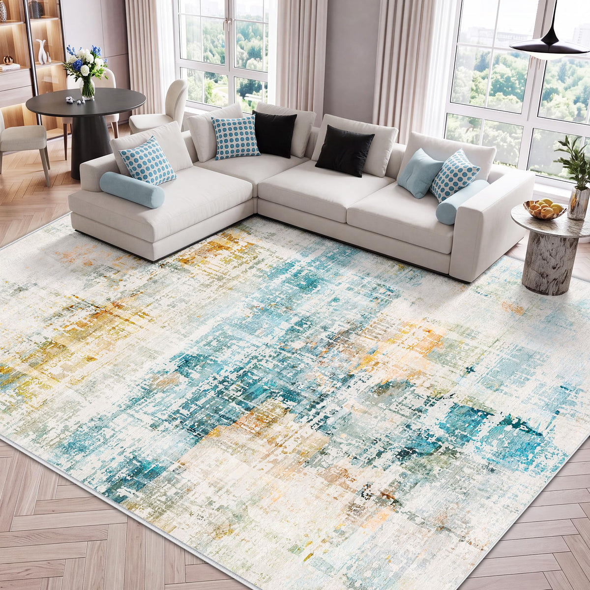LIVELYGLOW 5x7 Washable Abstract Area Rug, Small Indoor Bedroom Dorm Rug