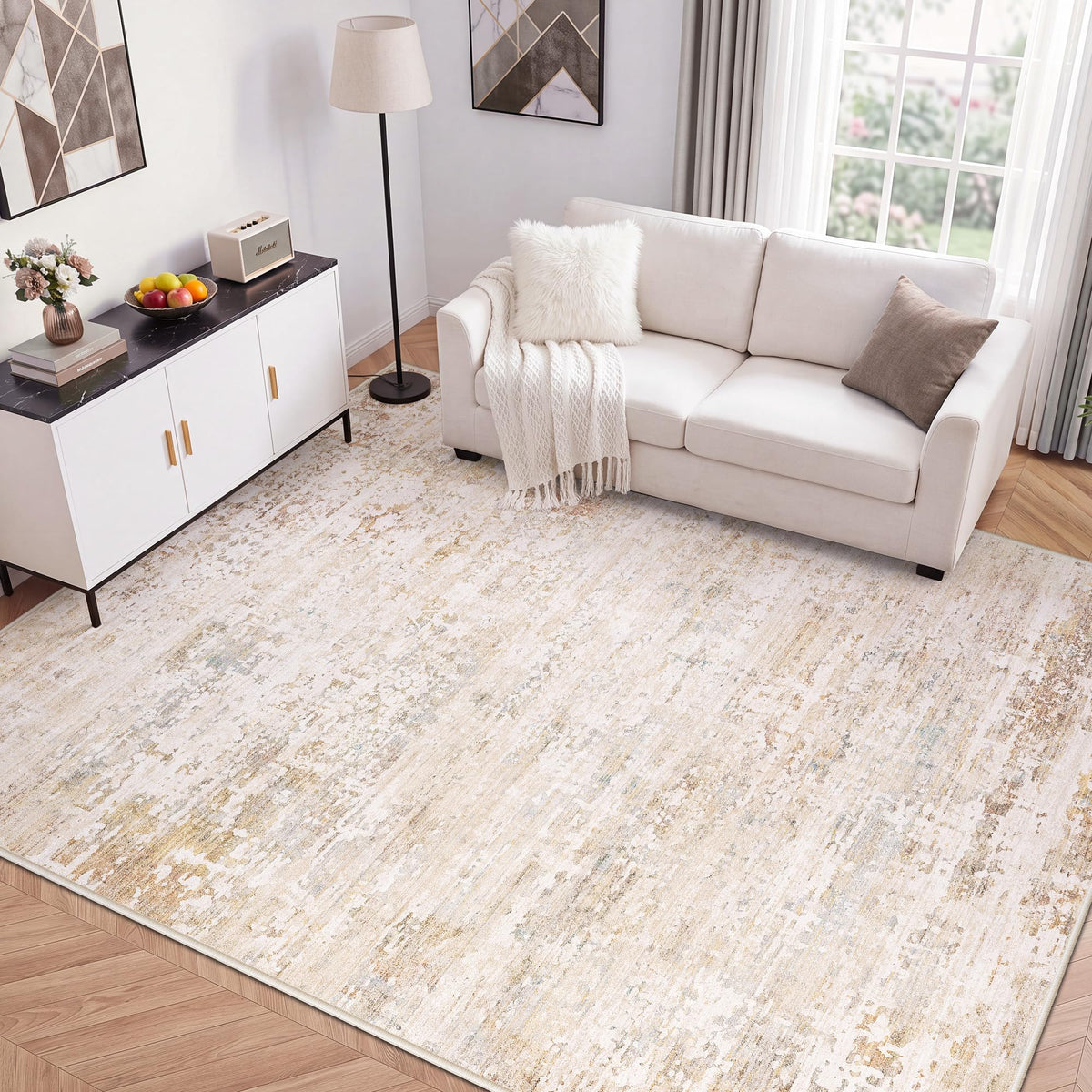 LIVELYGLOW 5x7 Washable Abstract Area Rug, Small Indoor Bedroom Dorm Rug