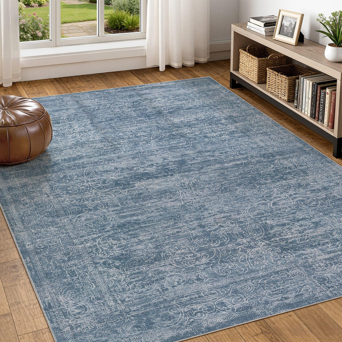 DMOYEST Area Rug Living Room Rugs 5x7 Washable Abstract Beige Blue Carpet