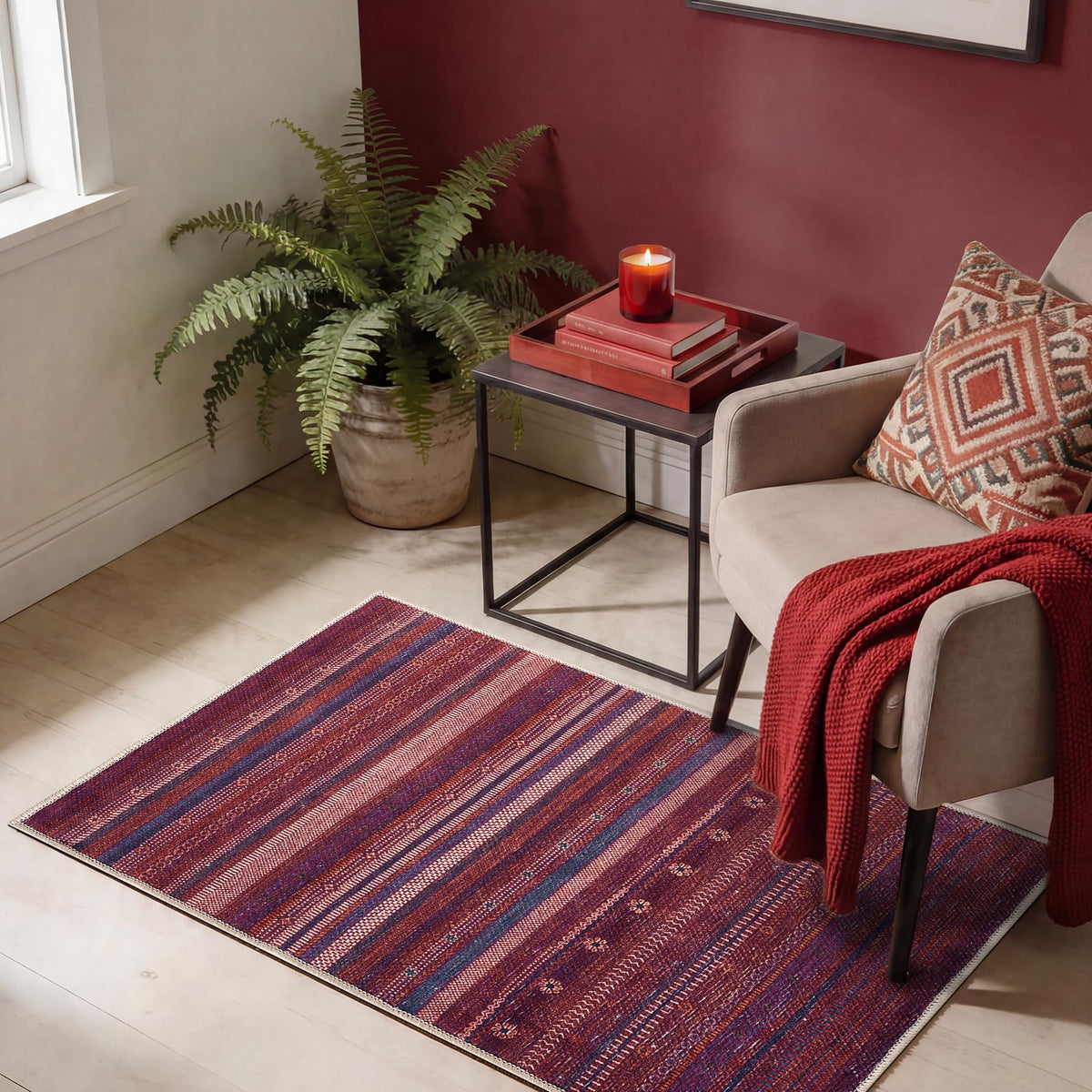 Keen Home Design Vintage Washable Entryway Rug, Non-Slip Low Pile, 3x5