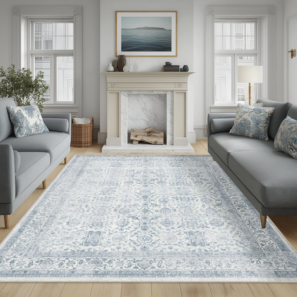 FMFUNCTEX 5x7 Washable Beige Neutral Vintage Retro Area Rug for Living Room