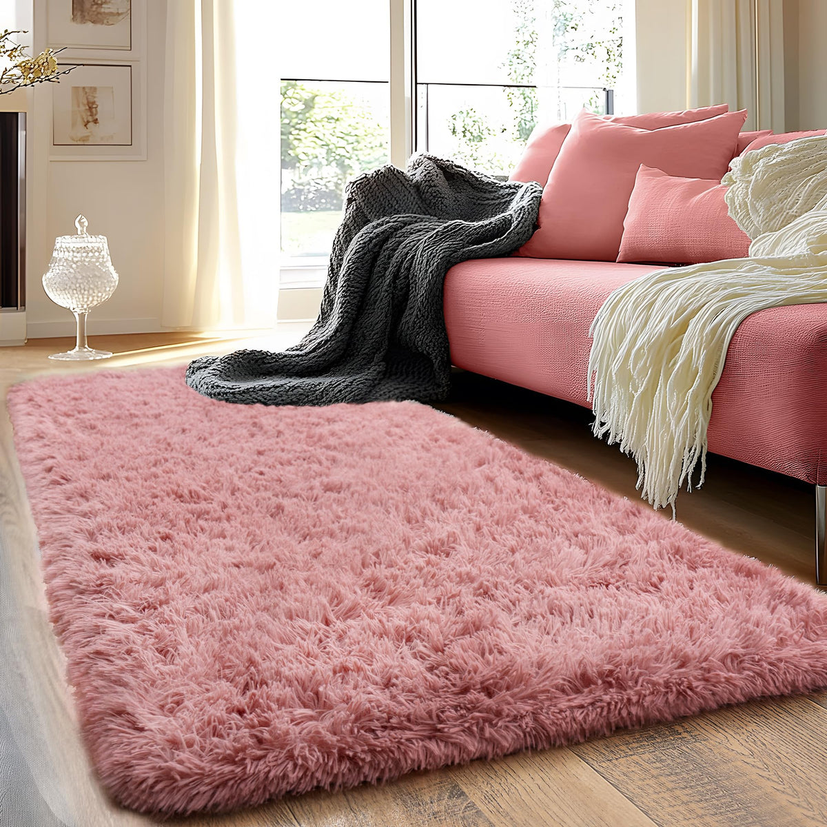 Black Rug for Bedroom, Soft Shaggy Modern Shag 4x6 Area Rugs for Living Room, Upgrade Non-Slip Plush Fluffy Carpet for Kids Boys Girls Room Dorm Home Decor Aesthetic