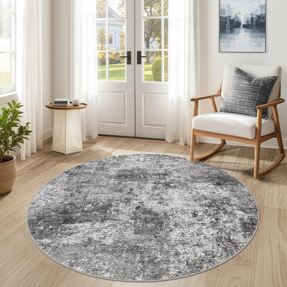 DMOYEST Area Rug Living Room Rugs 5x7 Washable Abstract Beige Blue Carpet