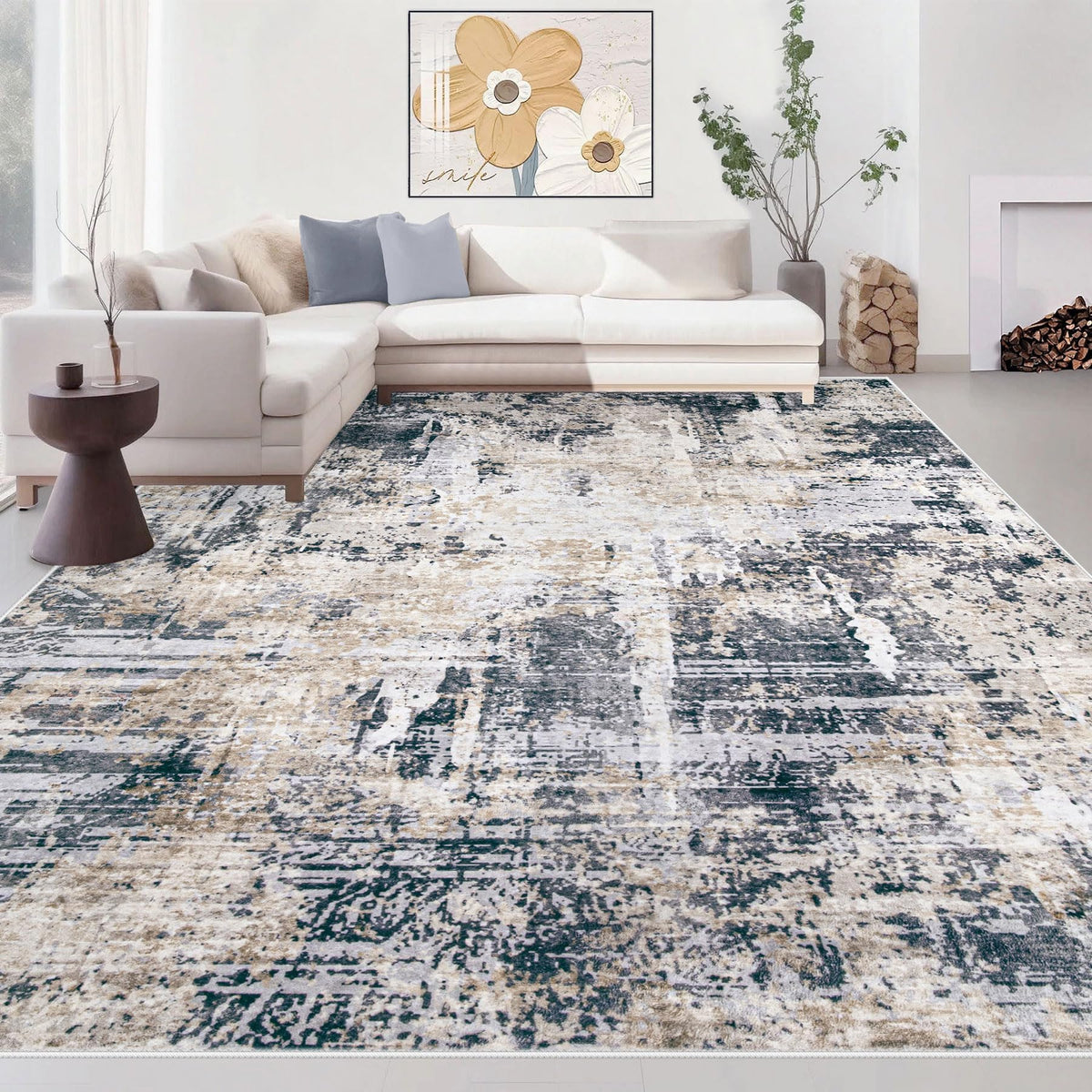 Area Rugs 6x9 Living Room: Washable Rug Modern Abstract Large Rug Soft Non Slip Neutral Rugs Stain Resistant Indoor Carpet for Bedroom Kitchen Dining Room Table Nursery Home Office Rugs(Beige,6'x9')