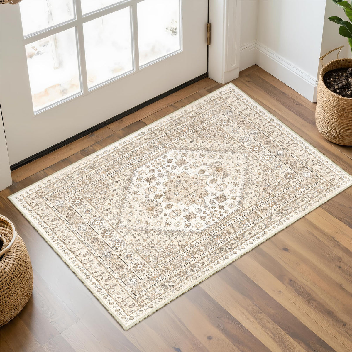 4x6 Area Rugs for Living Room, Non Slip Rugs for Bedroom, Beige