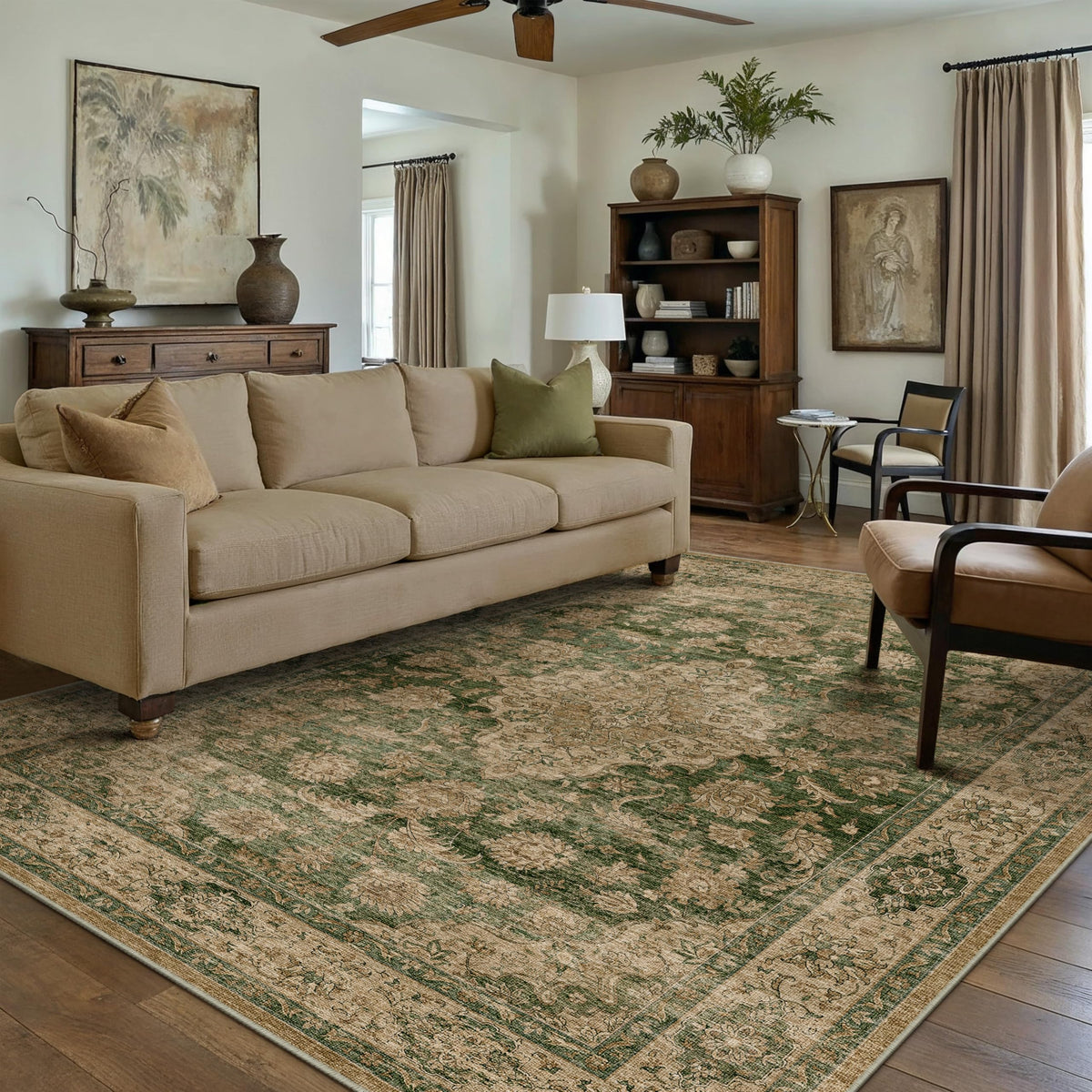 HUGEAR 2x6 Brown Vintage Floral Washable Runner Rug for Hallway