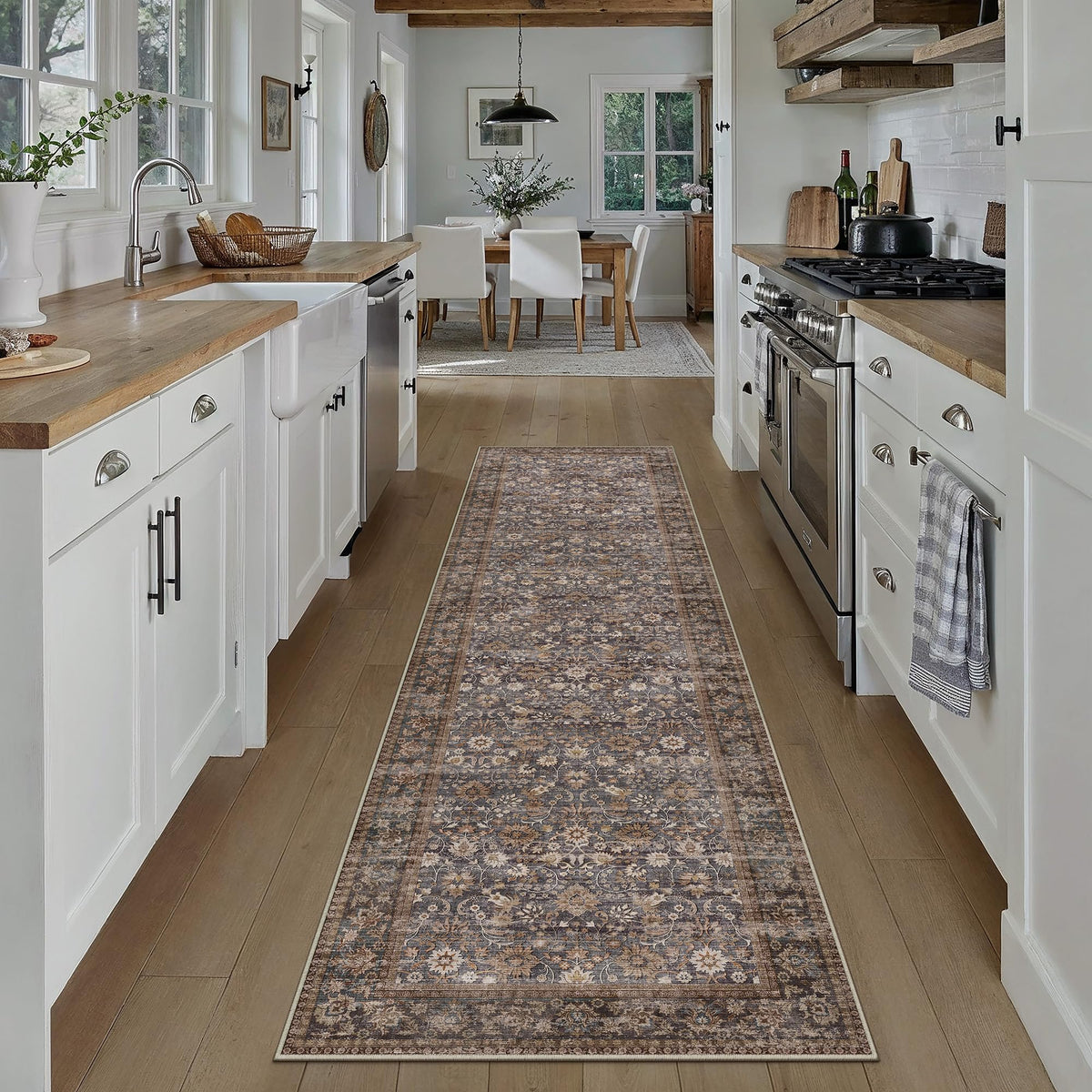 HUGEAR 2x6 Brown Vintage Floral Washable Runner Rug for Hallway