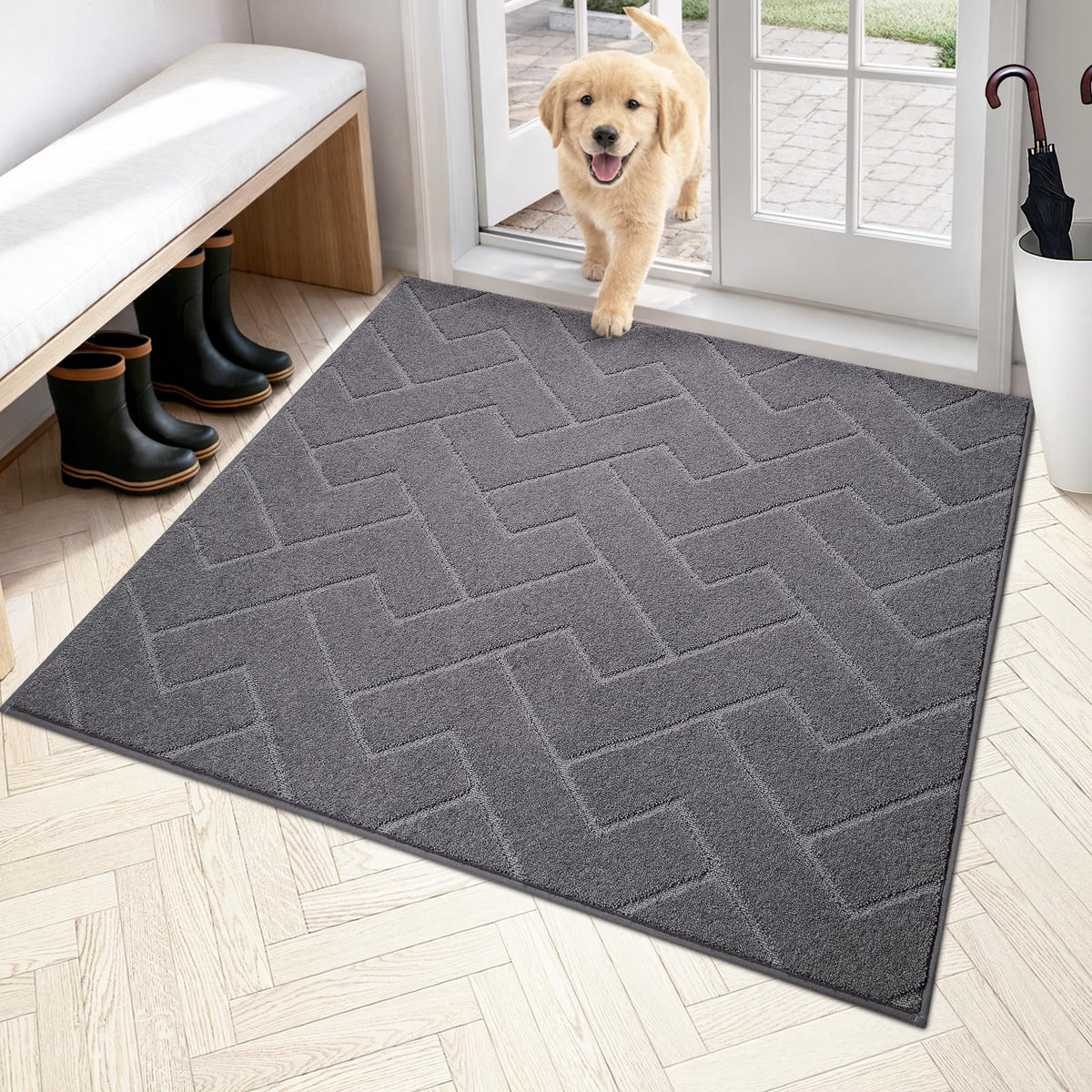 PURRUGS Dirt Trapping Door Mat Indoor Entrance, 20" x 31.5", Grey