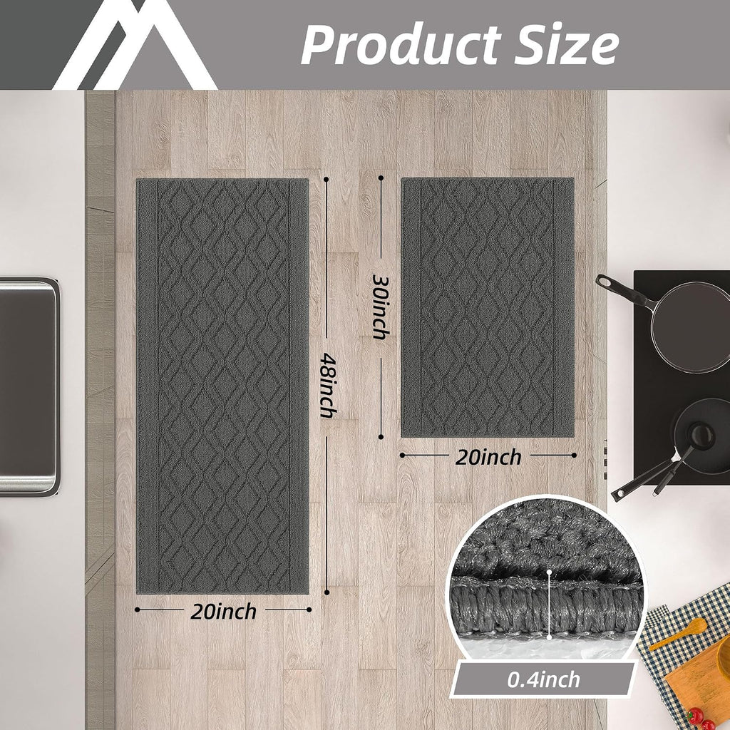 COSY HOMEER 48x20Inch/30X20Inch Kitchen Rug Mats,Grey