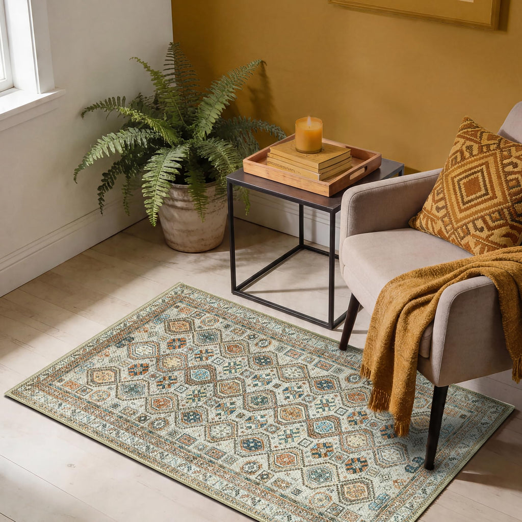Keen Home Design Vintage Washable Area Rug, Non-Slip Low Pile, 5x7