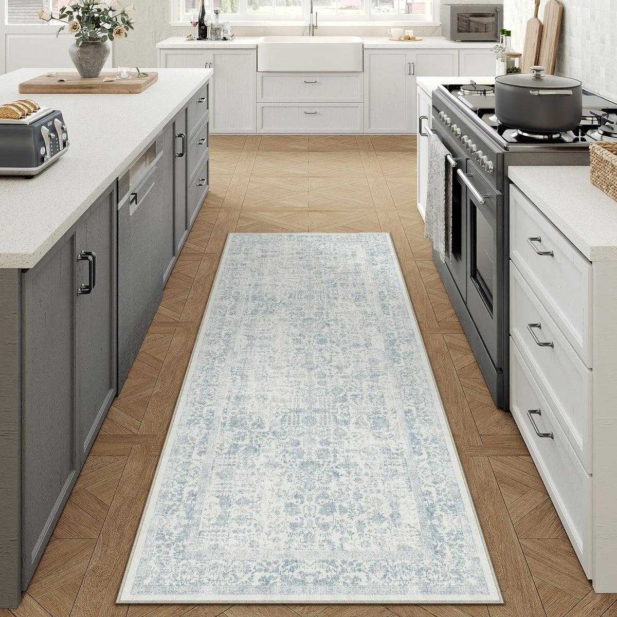 PureCozy Beige Area Rug 5x7 Vintage Farmhouse Floral