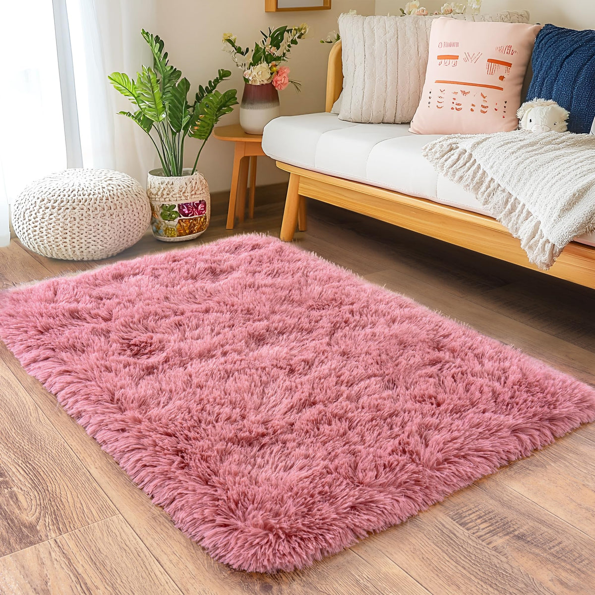 Black Rug for Bedroom, Soft Shaggy Modern Shag 4x6 Area Rugs for Living Room, Upgrade Non-Slip Plush Fluffy Carpet for Kids Boys Girls Room Dorm Home Decor Aesthetic