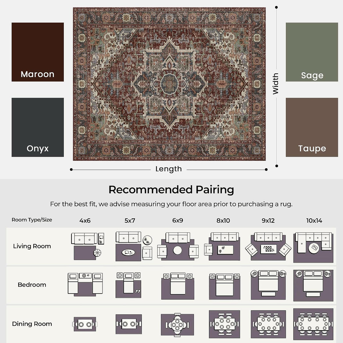 Kokia 9x12 Washable Area Rugs Maroon with Vintage Orient Design, Soft Rug for Living Room or Bedroom, Non-Slip Low Pile Stain Resistance Features, Distressed Medallion Pattern