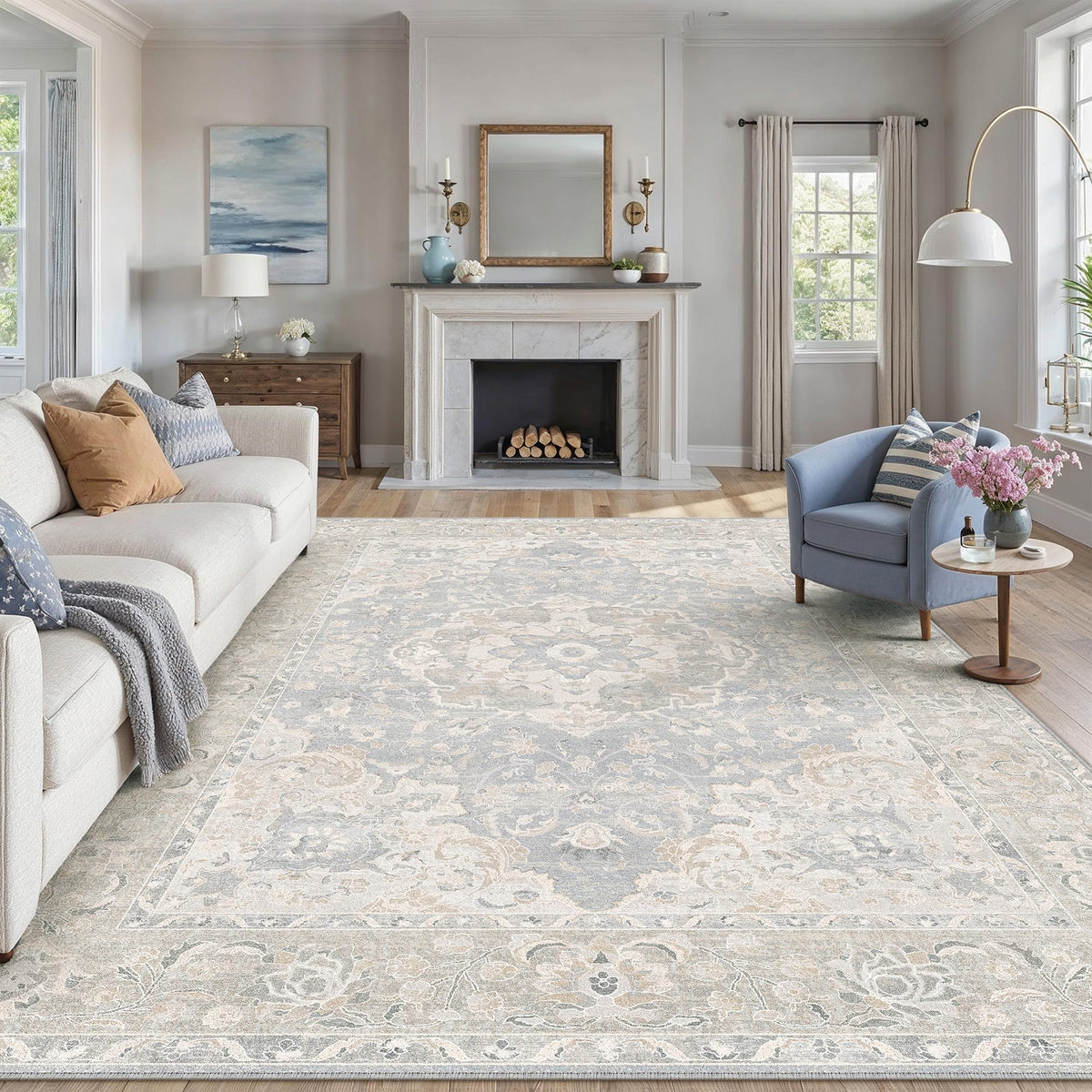 8x10 Beige Area Rug Vintage Carpet