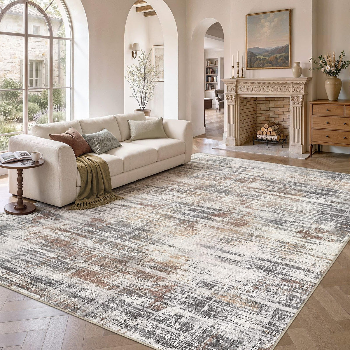 UERMEI 6x9 Area Rug for Living Room Washable Abstract Blue Brown Carpet