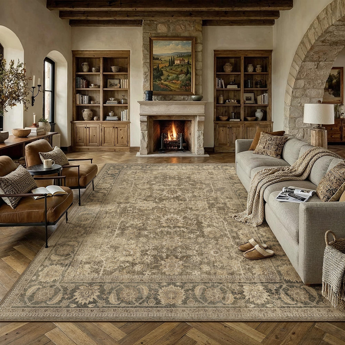 PureCozy 5x7 Beige Area Rug for Living Room Vintage Distressed