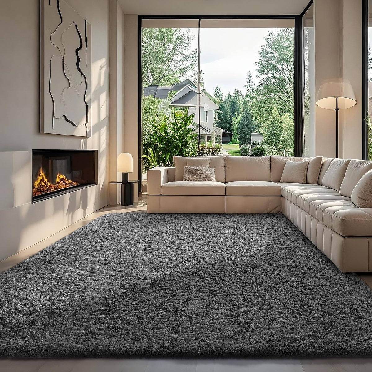 Ophanie Round Rugs 5Ft Ivory Circle Area Rug,Baby Nursery Living Room Bedroom Decor Circular Carpet 5 Foot,Fluffy Fuzzy Shag Plush Cream for Kids Boys Girls Teen with Over 99 pcs Pile fibers