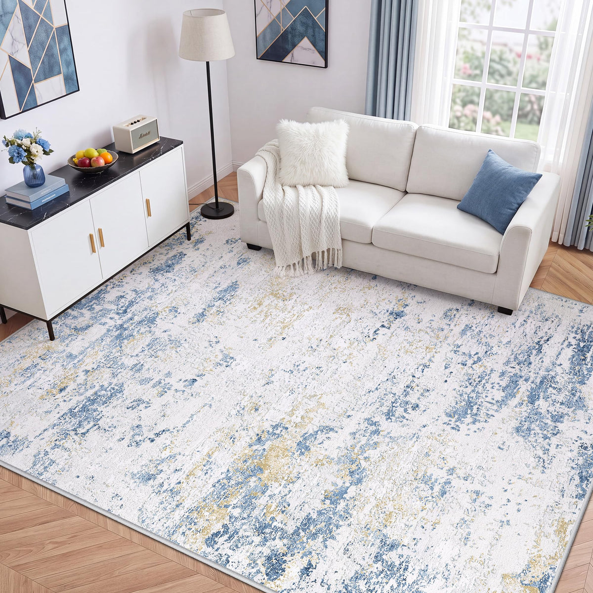 LIVELYGLOW 5x7 Washable Abstract Area Rug, Small Indoor Bedroom Dorm Rug