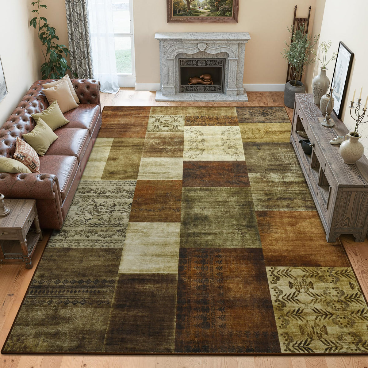 Tepook 4x6 Area Rugs for Living Room, Washable Large Geometric Bedroom Rug