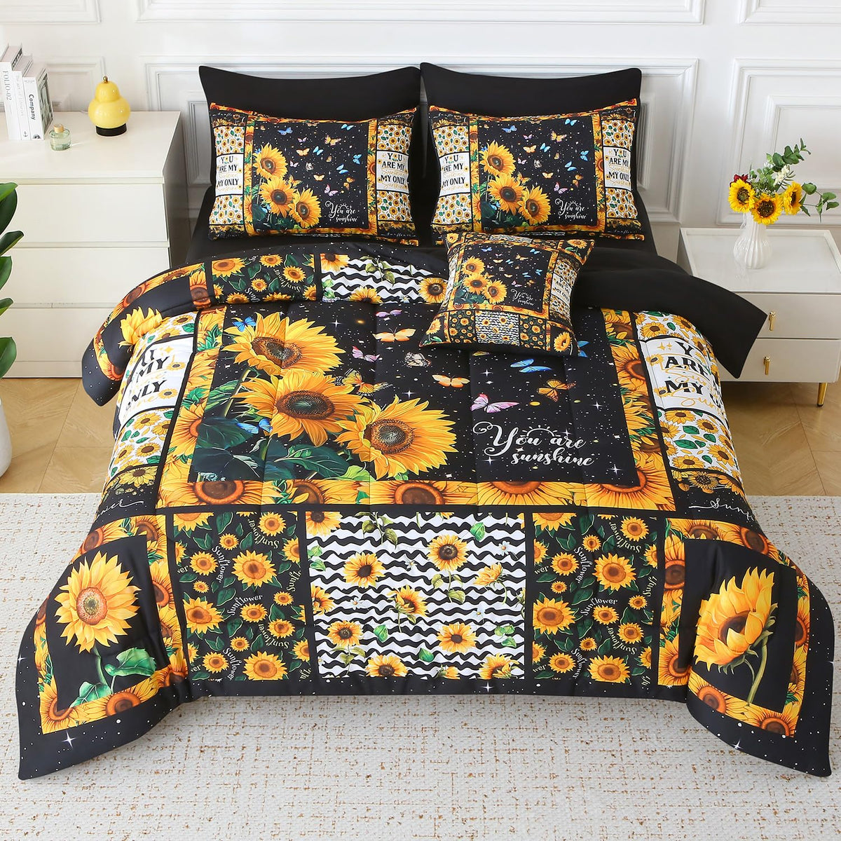 JQinHome 6 Pc Twin Rainbow Butterfly Comforter Set - 3D Butterfly Design Butterflies Bedding with Sheet Sets Bed in A Bag for Girls Kids Teens (Rainbow)