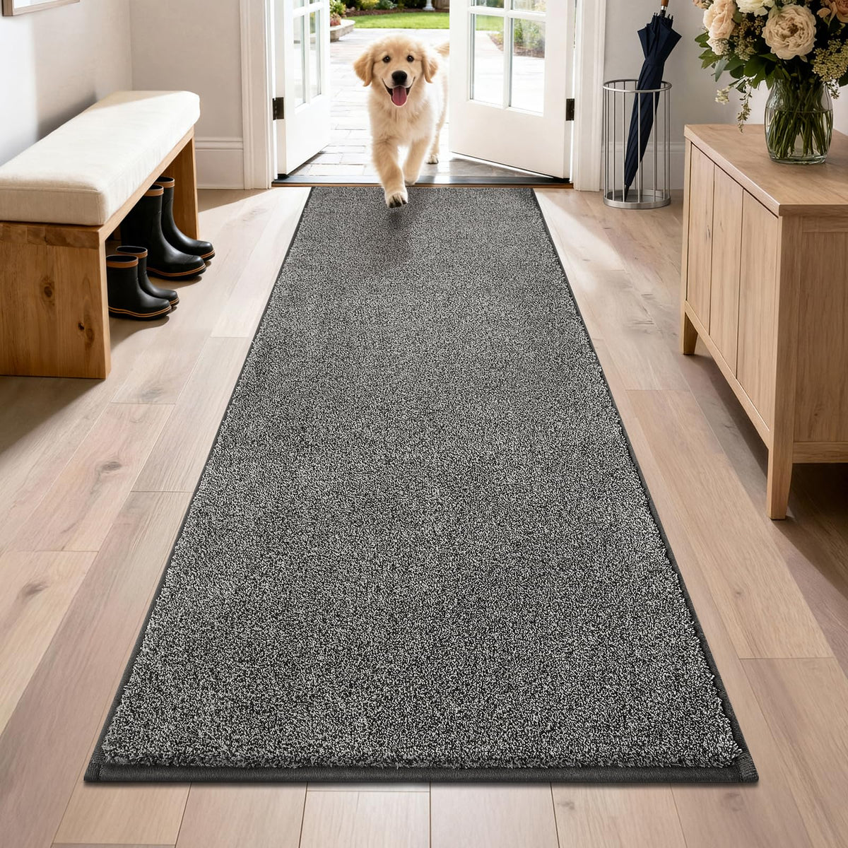 PURRUGS Dirt Trapping Indoor Door Mat, 20" x 31.5", Bluish Grey-Black