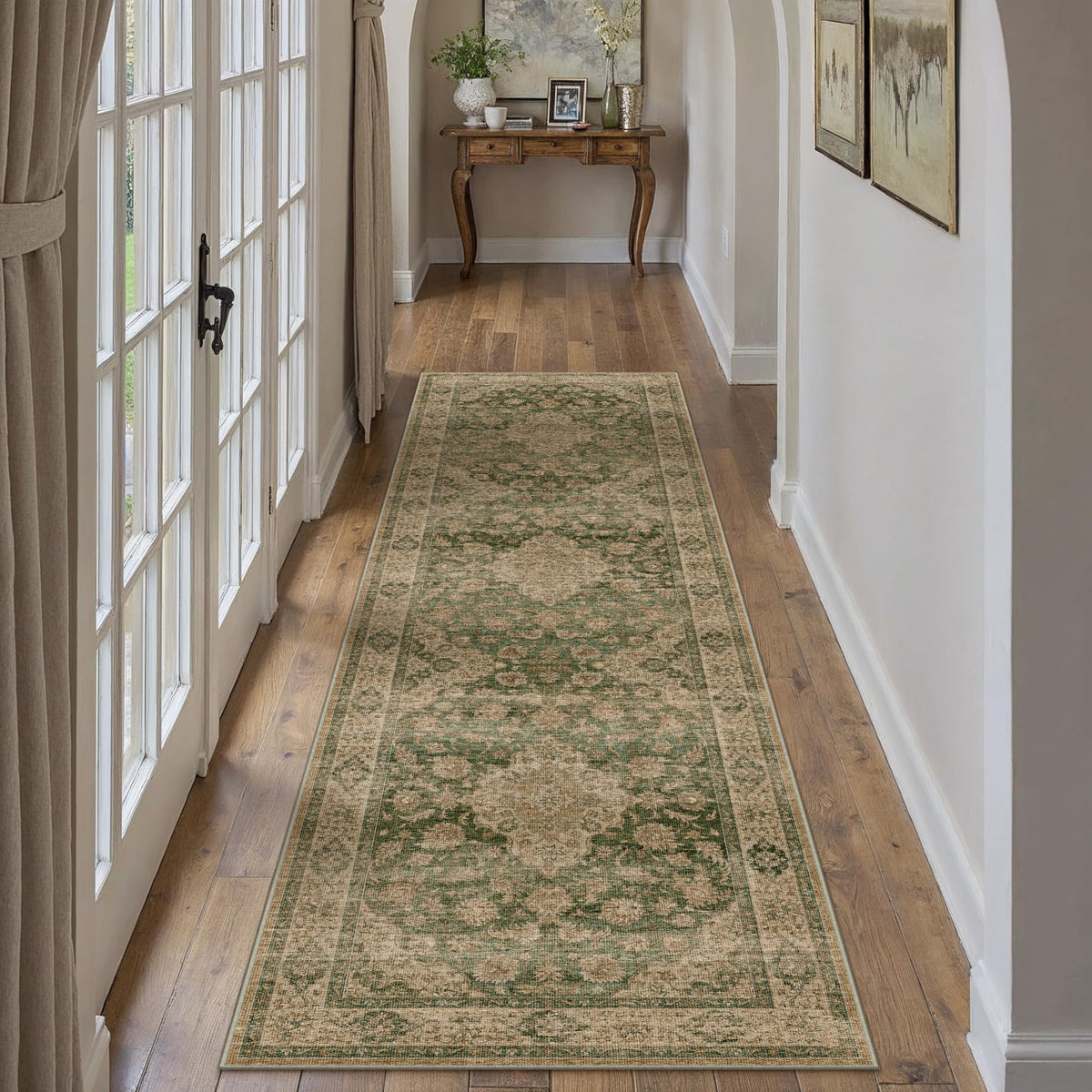 HUGEAR 2x6 Brown Vintage Floral Washable Runner Rug for Hallway