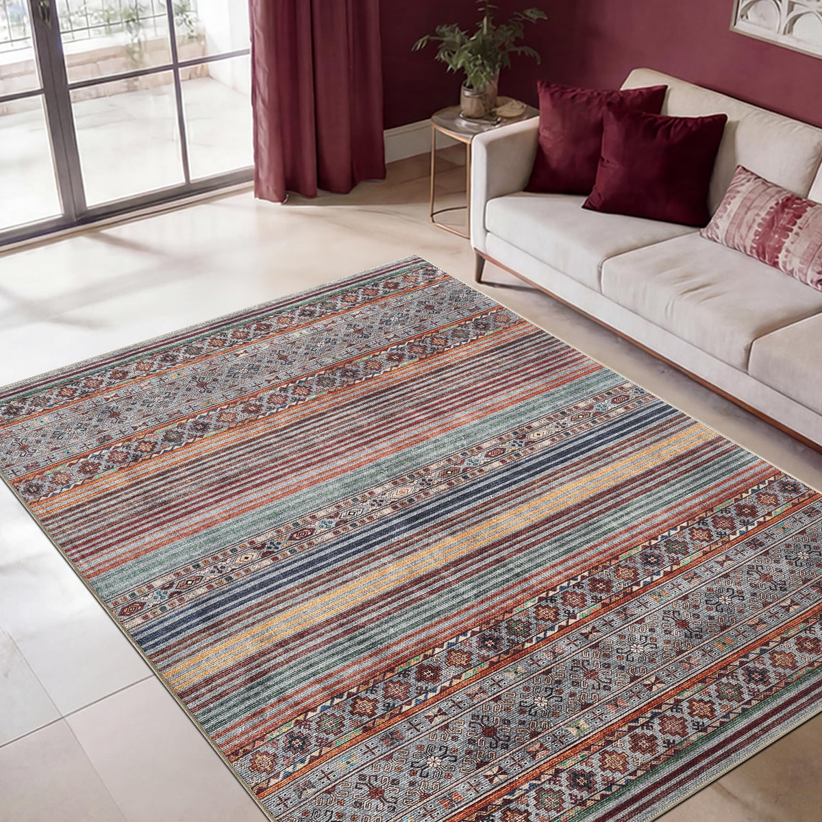 Keen Home Design Vintage Washable Area Rug, Non-Slip Low Pile, 5x7