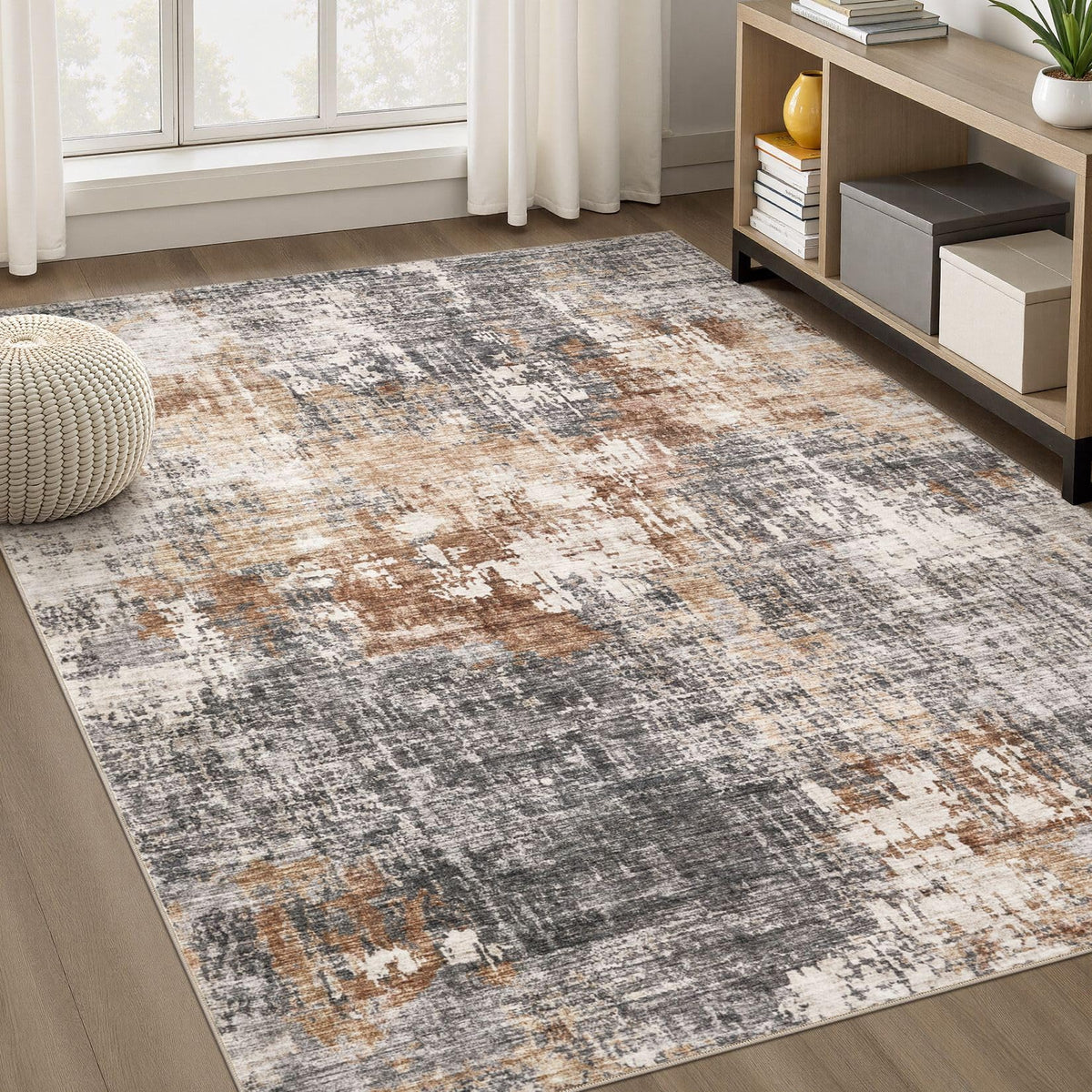DMOYEST Area Rug Living Room Rugs 5x7 Washable Abstract Beige Blue Carpet