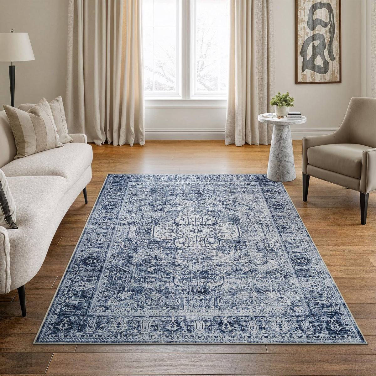 Bloom Rugs Washable Non-Slip 8' x 10' Rug - Gray/Charcoal/Blue Modern Abstract Area Rug for Living Room, Bedroom, Dining Room, and Kitchen - Exact Size: 8' x 10'