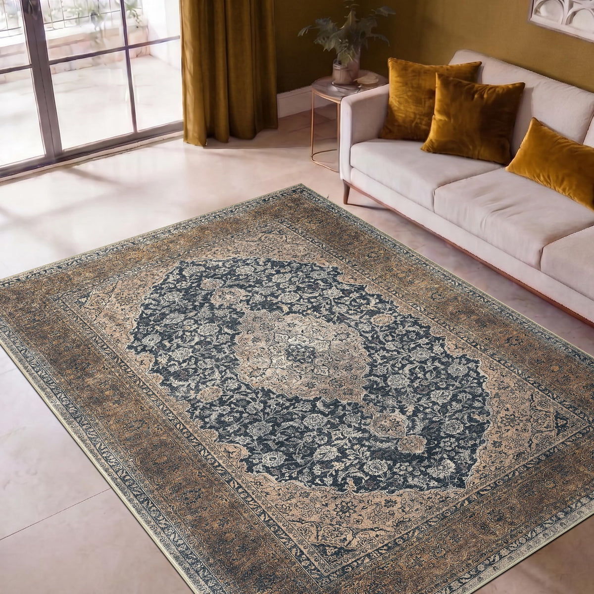 Keen Home Design Vintage Washable Area Rug, Non-Slip Low Pile, 5x7