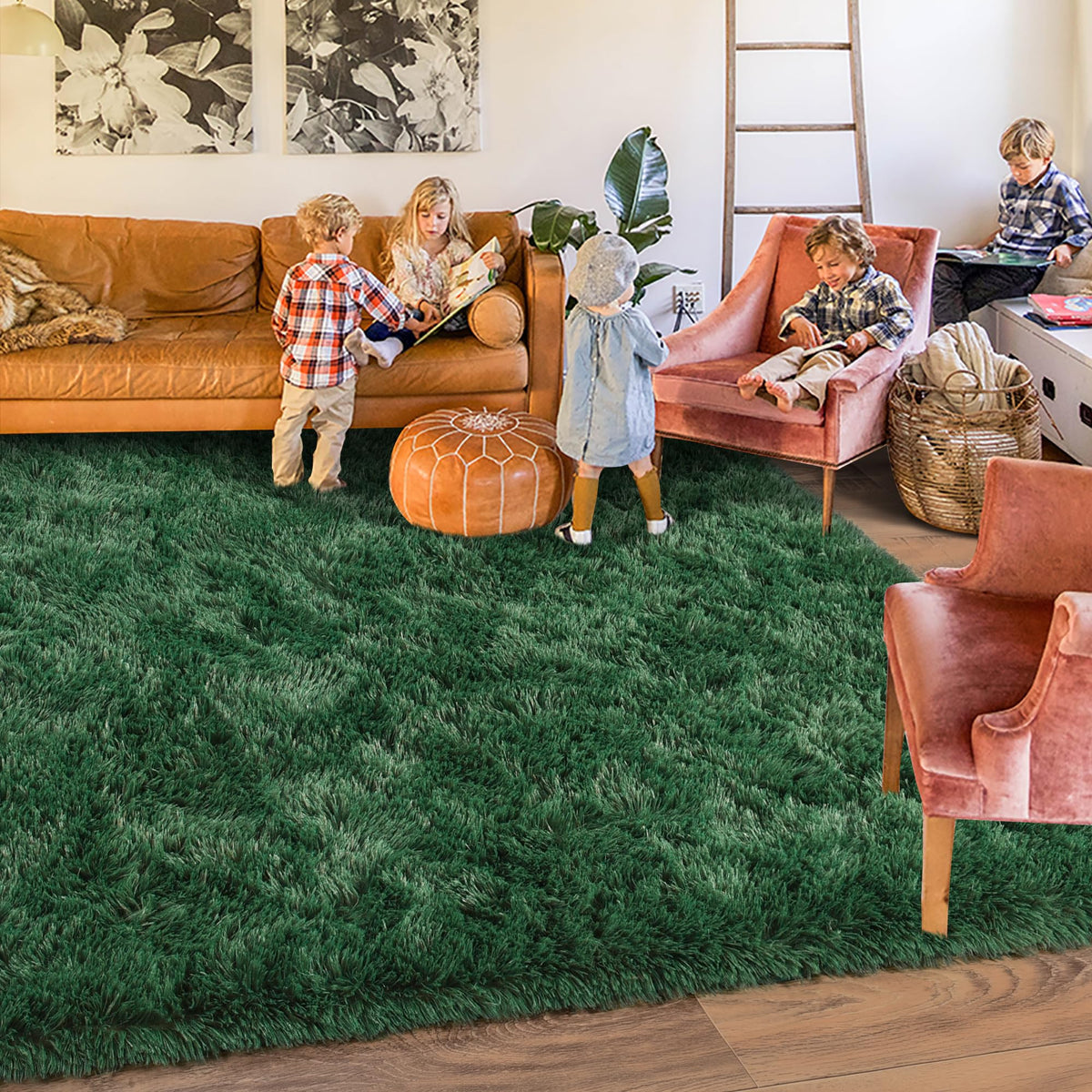 Black Rug for Bedroom, Soft Shaggy Modern Shag 4x6 Area Rugs for Living Room, Upgrade Non-Slip Plush Fluffy Carpet for Kids Boys Girls Room Dorm Home Decor Aesthetic