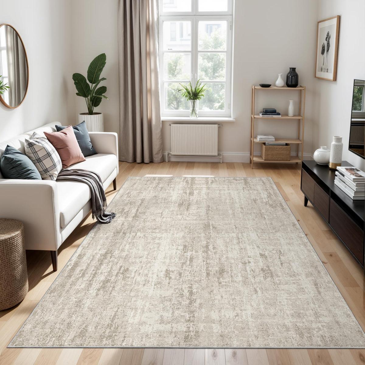 Valenrug Beige 8x10 Area Rugs for Living Room, Large Washable Rug Non Slip