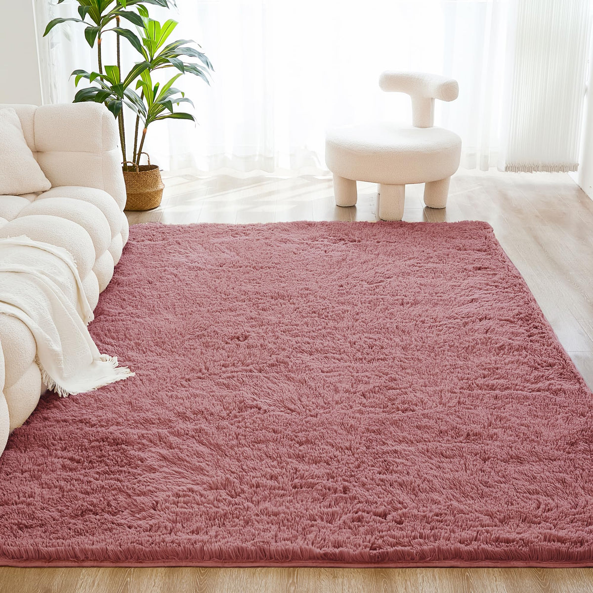 Litanika 4x6 Shag Area Rug for Bedroom, Tie-Dyed Beige Plush Rug