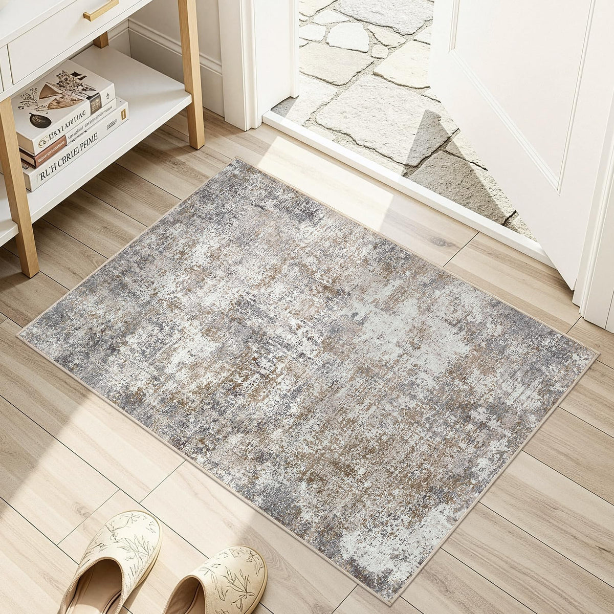 DMOYEST Area Rug Living Room Rugs 5x7 Washable Abstract Beige Blue Carpet