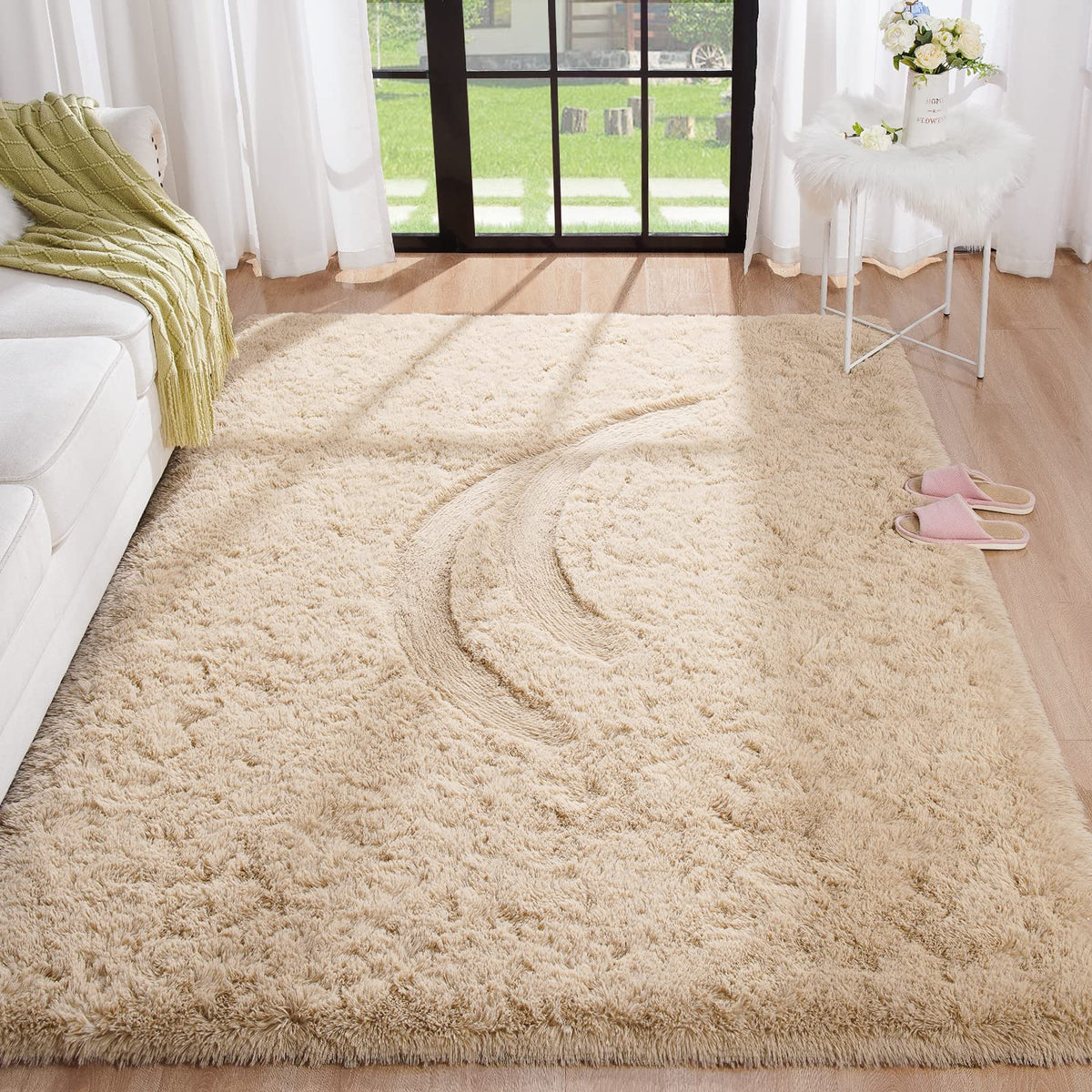 BENRON Cream White Fluffy Rugs for Living Room Bedroom 4x6, Washable