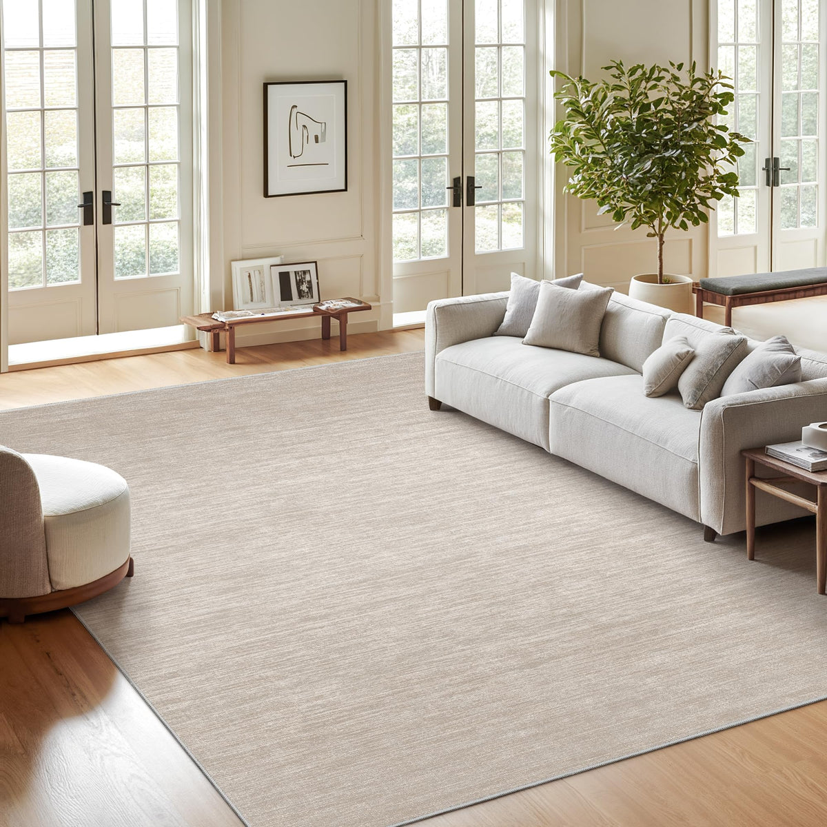Valenrug Beige 8x10 Area Rugs for Living Room, Large Washable Rug Non Slip