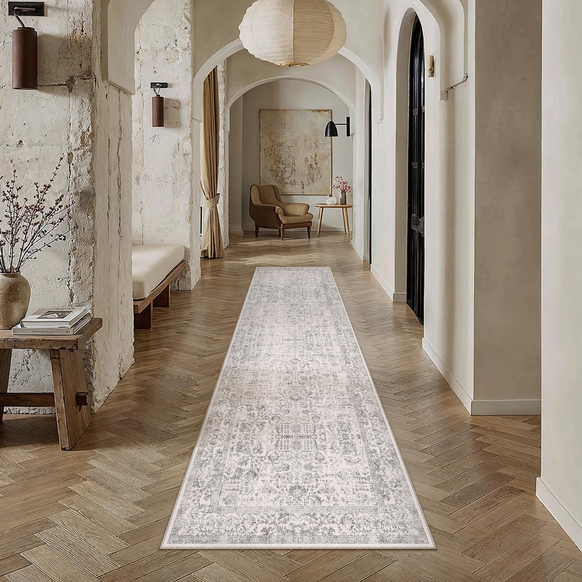 PureCozy Beige Area Rug 5x7 Vintage Farmhouse Floral