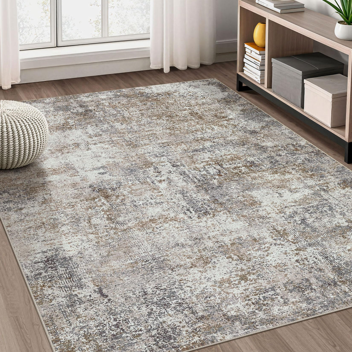 DMOYEST Area Rug Living Room Rugs 5x7 Washable Abstract Beige Blue Carpet
