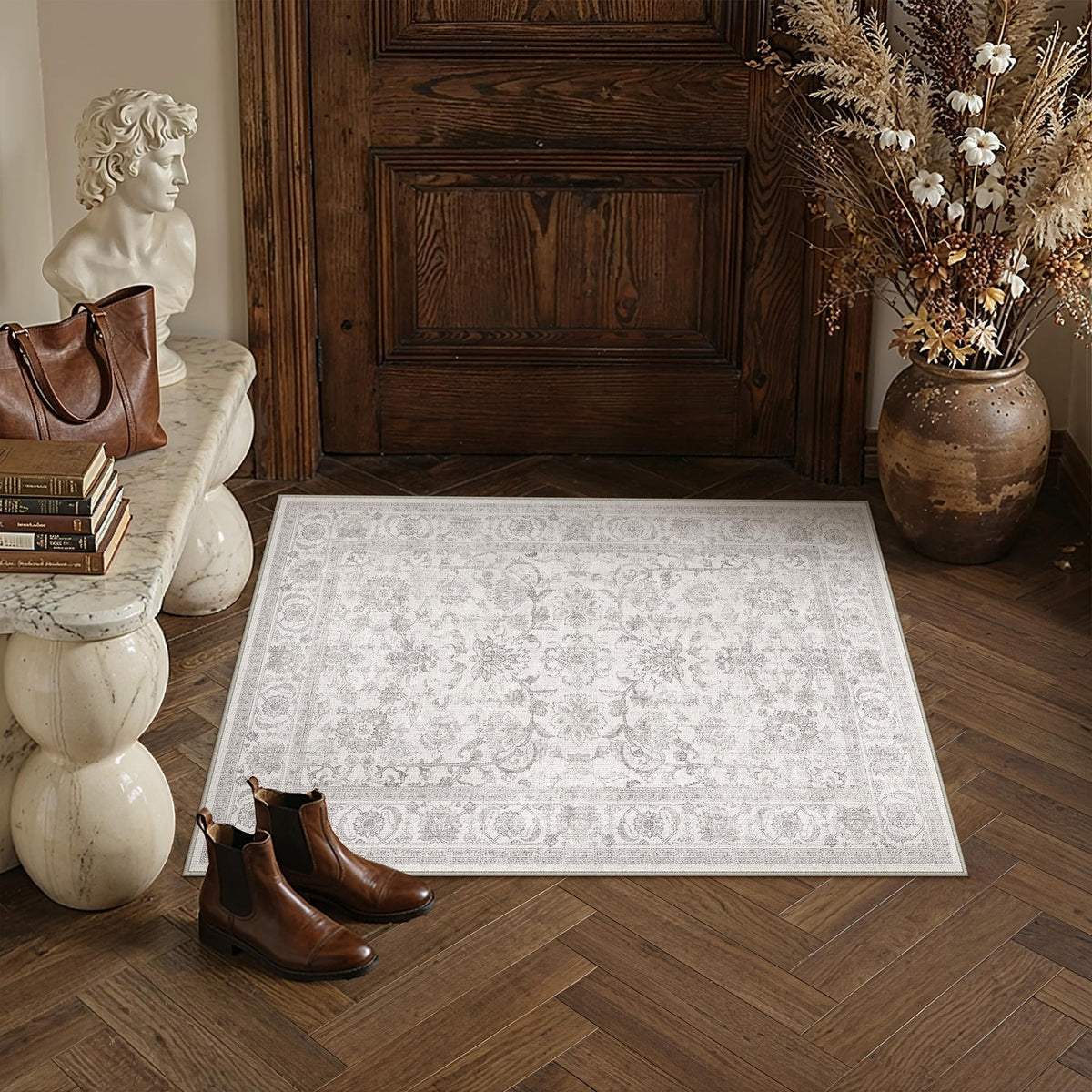 PureCozy 5x7 Beige Area Rug for Living Room Vintage Distressed